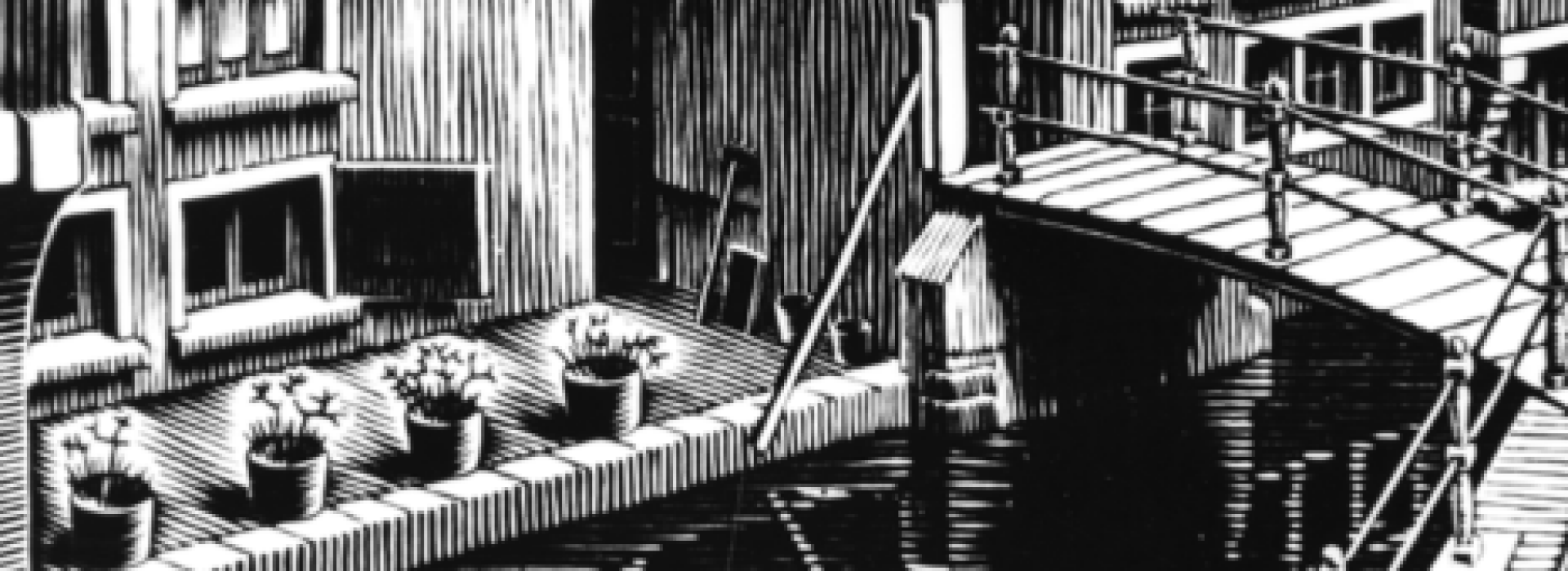 M.C. Escher kaarten met houtsneden van Delft